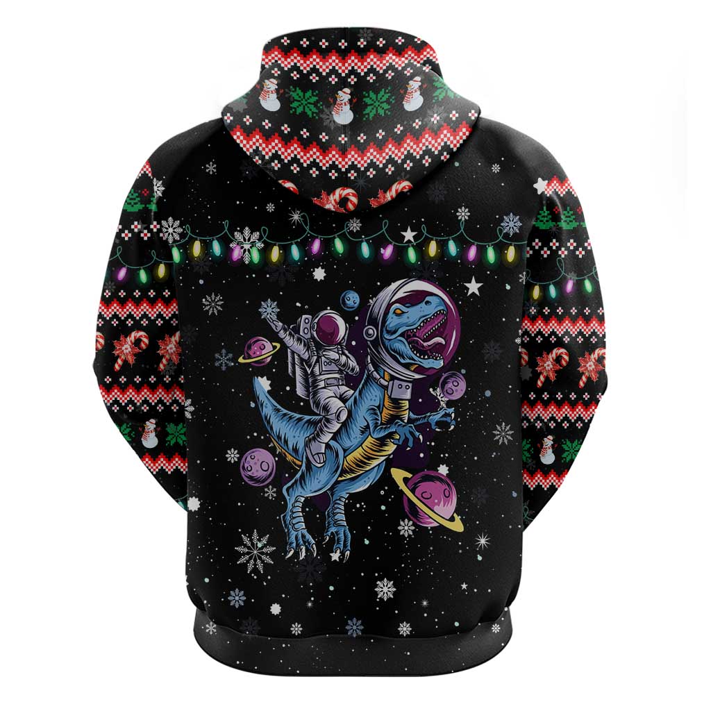 Astronauts Ride A T Rex In Space With The Planet Christmas Zip Hoodie Xmas Holiday Patterns - Wonder Print Shop