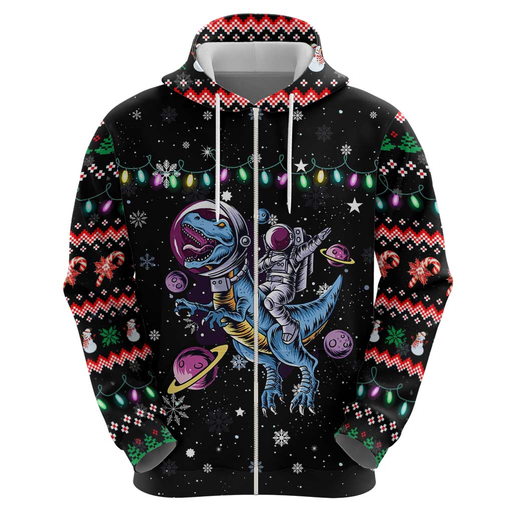 Astronauts Ride A T Rex In Space With The Planet Christmas Zip Hoodie Xmas Holiday Patterns - Wonder Print Shop