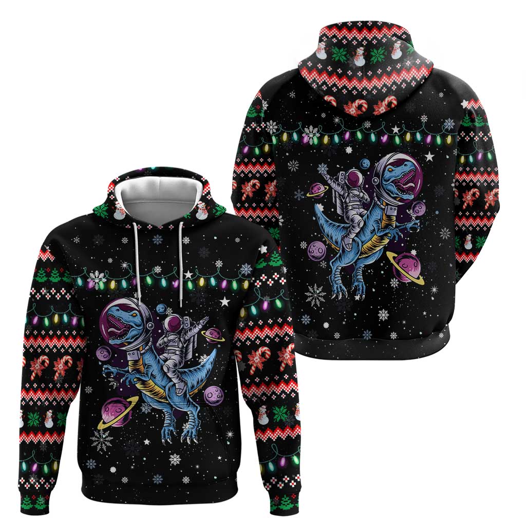 Astronauts Ride A T Rex In Space With The Planet Christmas Zip Hoodie Xmas Holiday Patterns - Wonder Print Shop