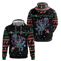 Astronauts Ride A T Rex In Space With The Planet Christmas Zip Hoodie Xmas Holiday Patterns - Wonder Print Shop