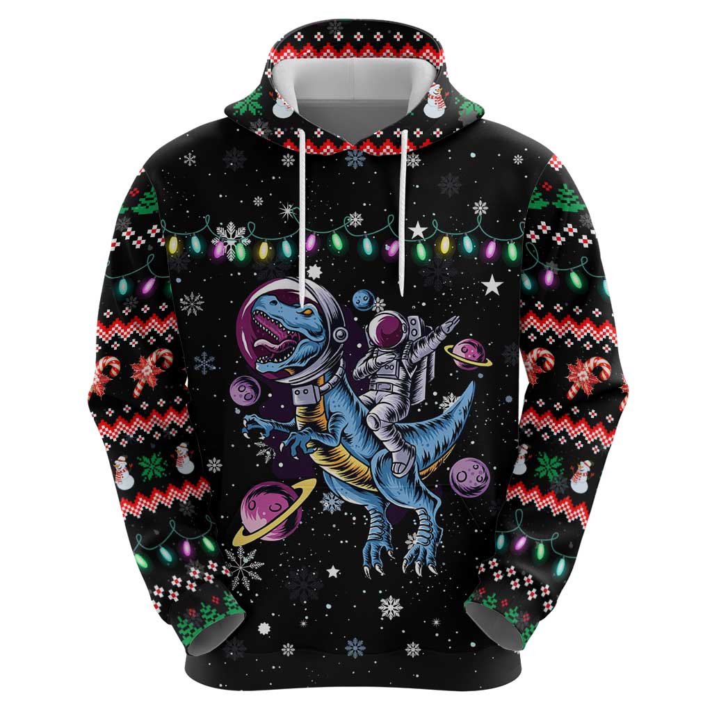 Astronauts Ride A T Rex In Space With The Planet Christmas Zip Hoodie Xmas Holiday Patterns - Wonder Print Shop