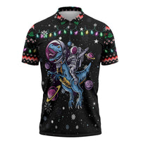 Astronauts Ride A T Rex In Space With The Planet Christmas Zipper Polo Shirt Xmas Holiday Patterns - Wonder Print Shop