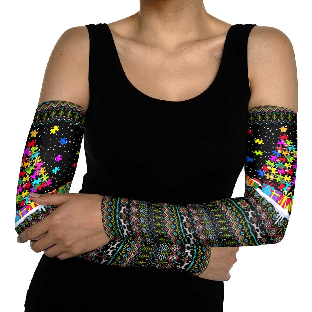 Autism Pine Christmas Arm Sleeves Xmas Holiday Patterns - Wonder Print Shop