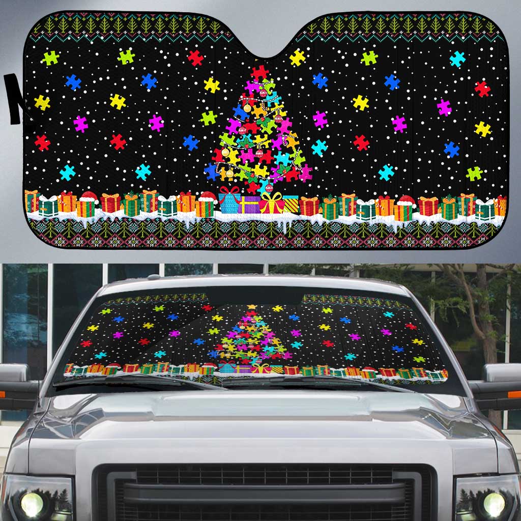 Autism Pine Christmas Auto Sun Shade Xmas Holiday Patterns - Wonder Print Shop