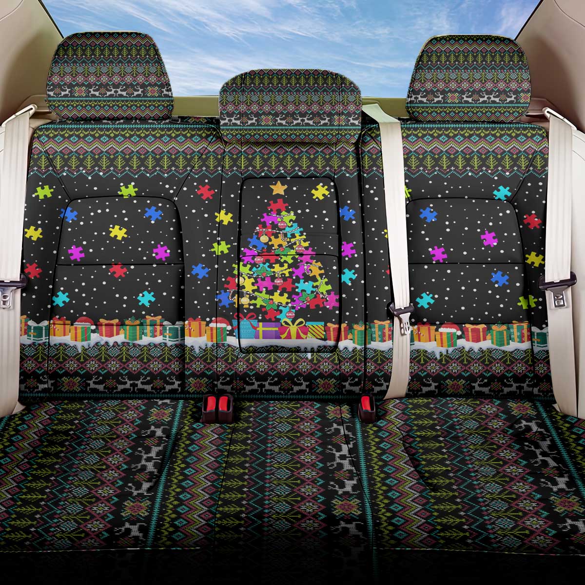 Autism Pine Christmas Back Car Seat Cover Xmas Holiday Patterns - Wonder Print Shop