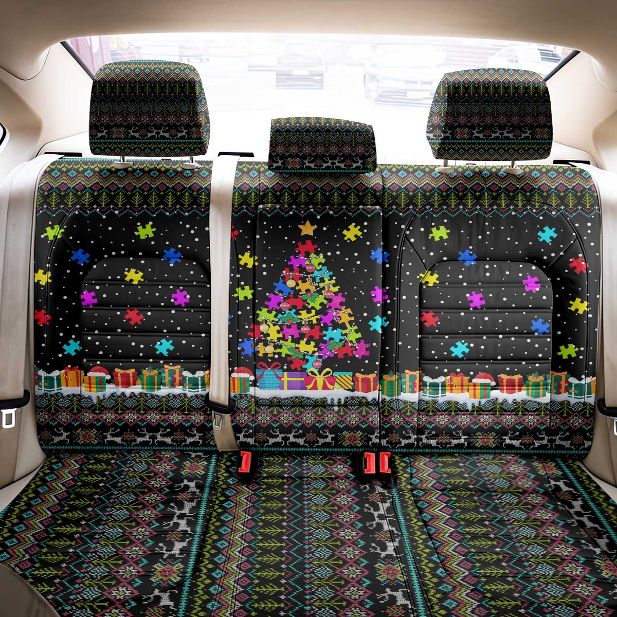 Autism Pine Christmas Back Car Seat Cover Xmas Holiday Patterns - Wonder Print Shop