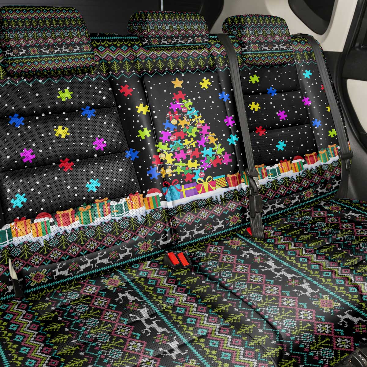 Autism Pine Christmas Back Car Seat Cover Xmas Holiday Patterns - Wonder Print Shop