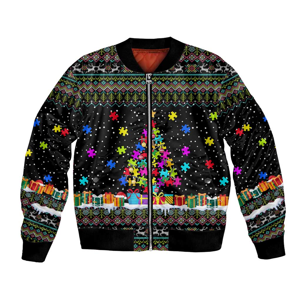 Autism Pine Christmas Bomber Jacket Xmas Holiday Patterns - Wonder Print Shop