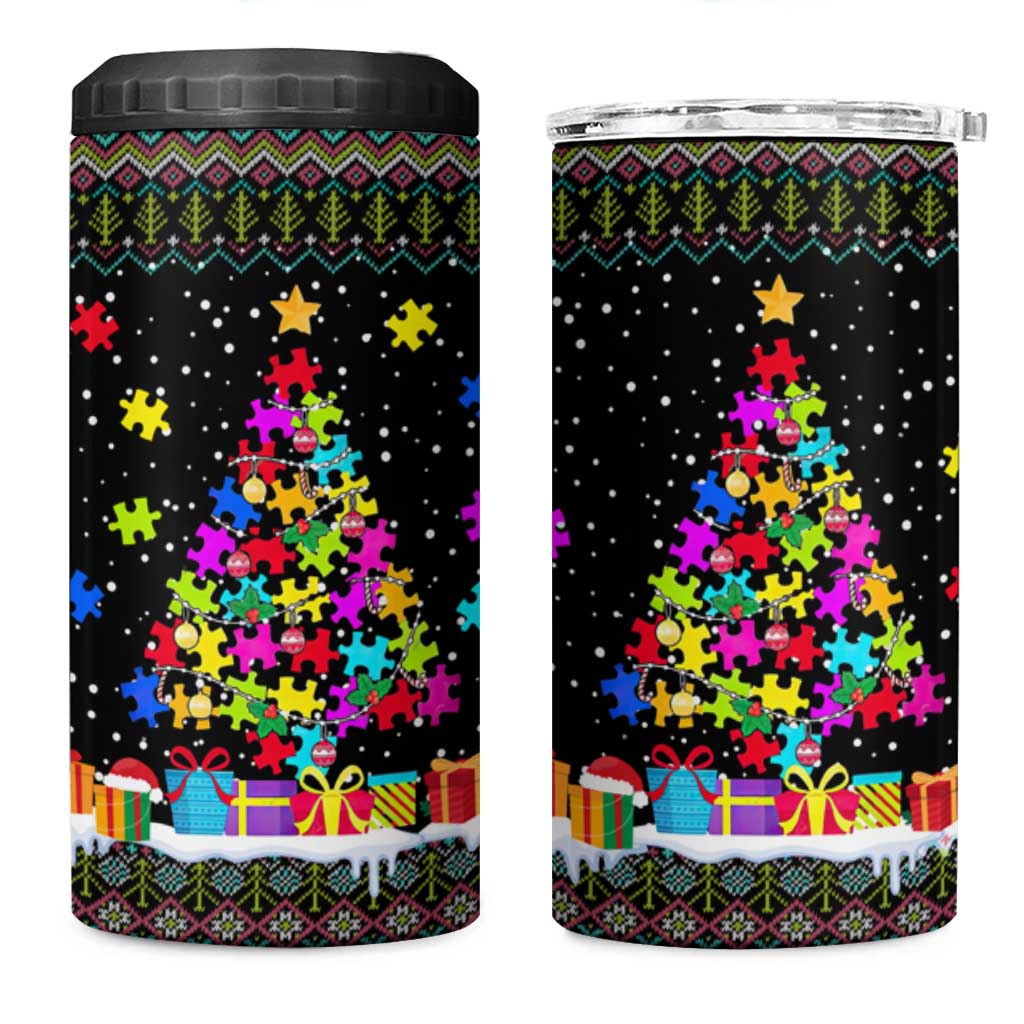Autism Pine Christmas 4 in 1 Can Cooler Tumbler Xmas Holiday Patterns - Wonder Print Shop