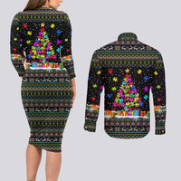 Autism Pine Christmas Couples Matching Long Sleeve Bodycon Dress and Long Sleeve Button Shirt Xmas Holiday Patterns - Wonder Print Shop