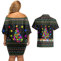 Autism Pine Christmas Couples Matching Off Shoulder Short Dress and Hawaiian Shirt Xmas Holiday Patterns - Wonder Print Shop