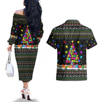 Autism Pine Christmas Couples Matching Off The Shoulder Long Sleeve Dress and Hawaiian Shirt Xmas Holiday Patterns - Wonder Print Shop
