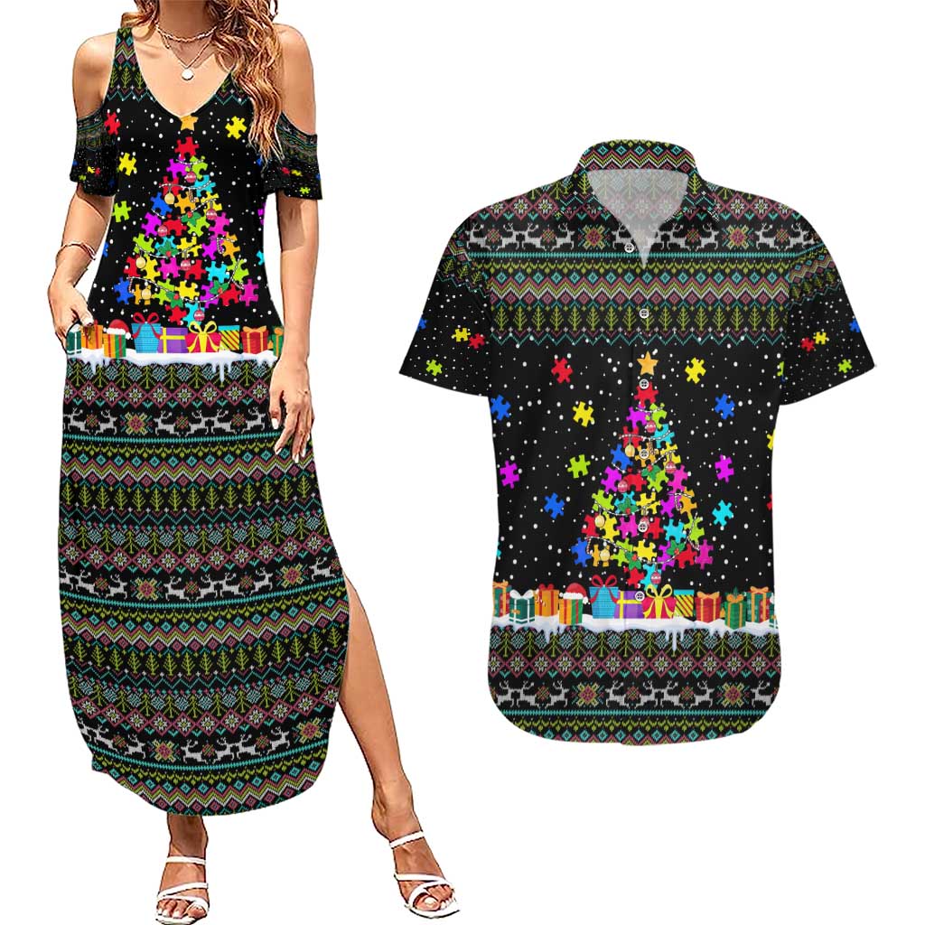 Autism Pine Christmas Couples Matching Summer Maxi Dress and Hawaiian Shirt Xmas Holiday Patterns - Wonder Print Shop