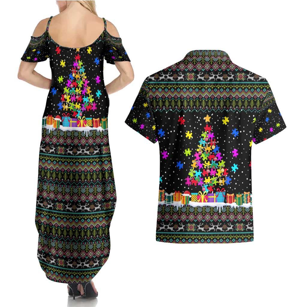 Autism Pine Christmas Couples Matching Summer Maxi Dress and Hawaiian Shirt Xmas Holiday Patterns - Wonder Print Shop