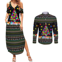 Autism Pine Christmas Couples Matching Summer Maxi Dress and Long Sleeve Button Shirt Xmas Holiday Patterns - Wonder Print Shop