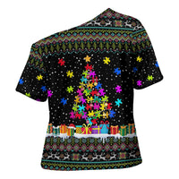 Autism Pine Christmas Cross Shoulder Shirt Xmas Holiday Patterns - Wonder Print Shop