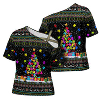 Autism Pine Christmas Cross Shoulder Shirt Xmas Holiday Patterns - Wonder Print Shop