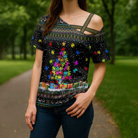 Autism Pine Christmas Cross Shoulder Shirt Xmas Holiday Patterns - Wonder Print Shop