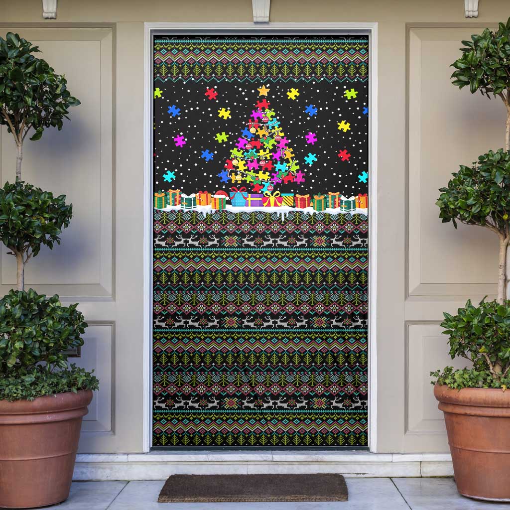 Autism Pine Christmas Door Cover Xmas Holiday Patterns - Wonder Print Shop