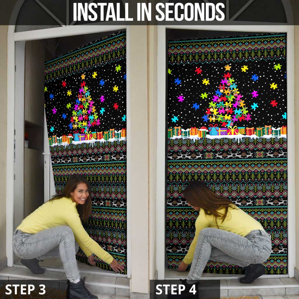 Autism Pine Christmas Door Cover Xmas Holiday Patterns - Wonder Print Shop