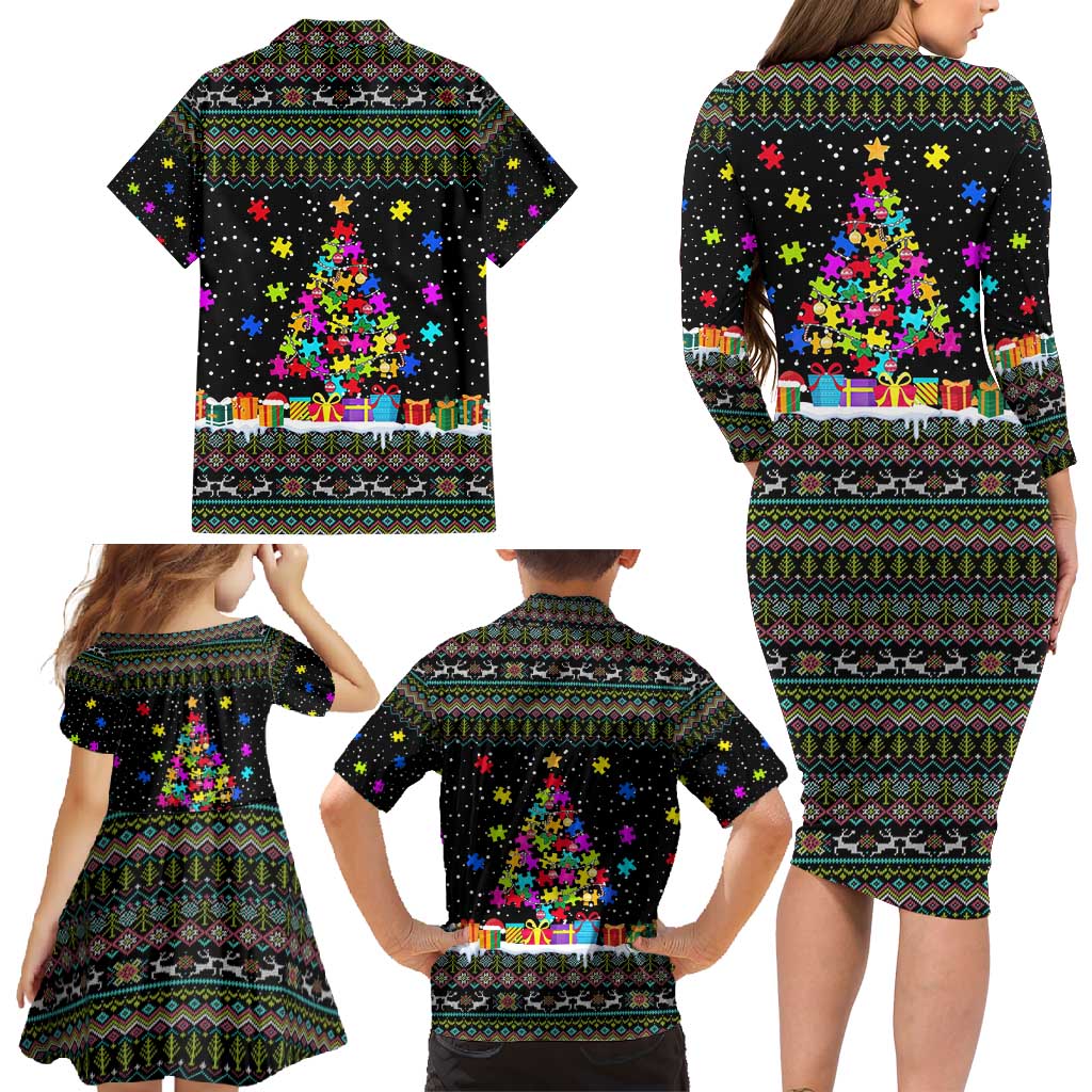Autism Pine Christmas Family Matching Long Sleeve Bodycon Dress and Hawaiian Shirt Xmas Holiday Patterns - Wonder Print Shop