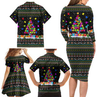 Autism Pine Christmas Family Matching Long Sleeve Bodycon Dress and Hawaiian Shirt Xmas Holiday Patterns - Wonder Print Shop