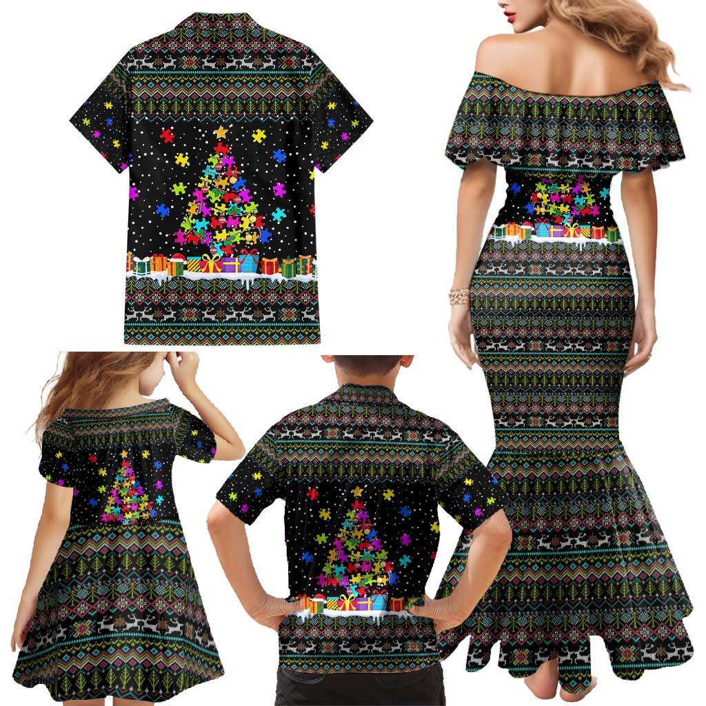 Autism Pine Christmas Family Matching Mermaid Dress and Hawaiian Shirt Xmas Holiday Patterns - Wonder Print Shop