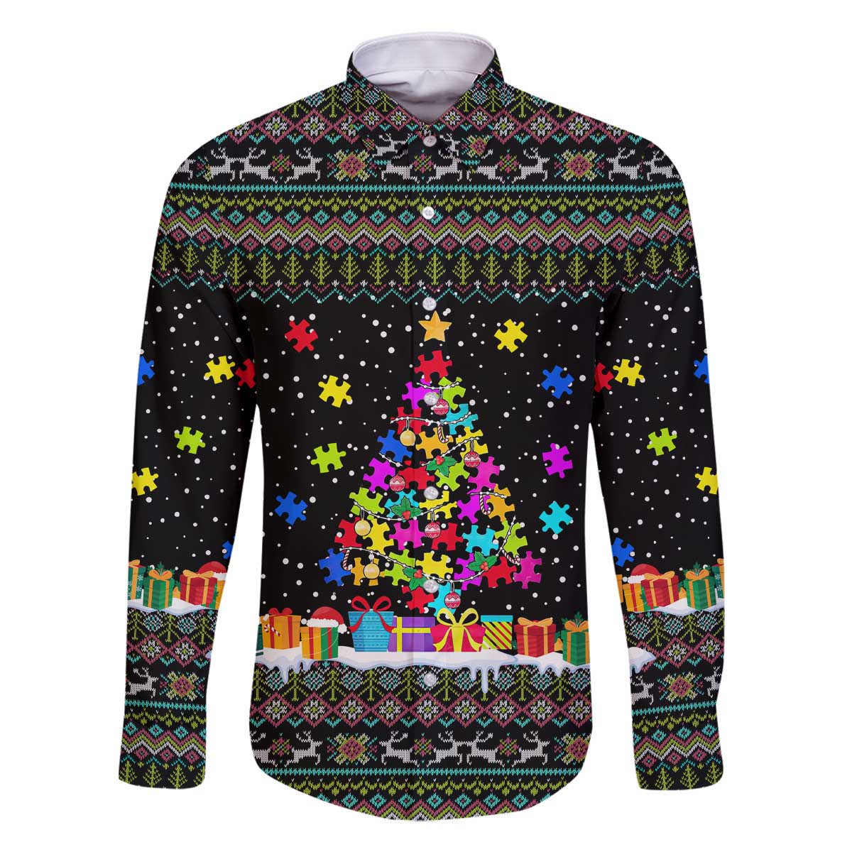 Autism Pine Christmas Family Matching Off The Shoulder Long Sleeve Dress and Hawaiian Shirt Xmas Holiday Patterns - Wonder Print Shop