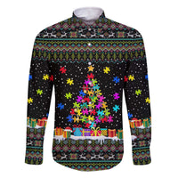 Autism Pine Christmas Family Matching Off The Shoulder Long Sleeve Dress and Hawaiian Shirt Xmas Holiday Patterns - Wonder Print Shop