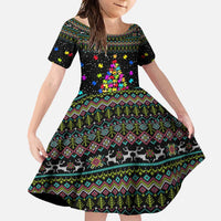 Autism Pine Christmas Family Matching Off Shoulder Maxi Dress and Hawaiian Shirt Xmas Holiday Patterns - Wonder Print Shop