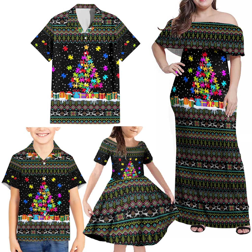 Autism Pine Christmas Family Matching Off Shoulder Maxi Dress and Hawaiian Shirt Xmas Holiday Patterns - Wonder Print Shop
