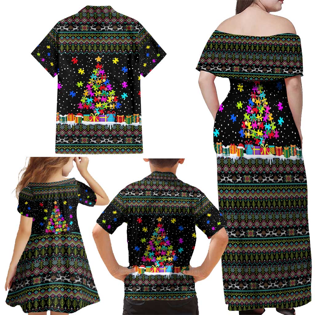 Autism Pine Christmas Family Matching Off Shoulder Maxi Dress and Hawaiian Shirt Xmas Holiday Patterns - Wonder Print Shop