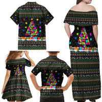 Autism Pine Christmas Family Matching Off Shoulder Maxi Dress and Hawaiian Shirt Xmas Holiday Patterns - Wonder Print Shop