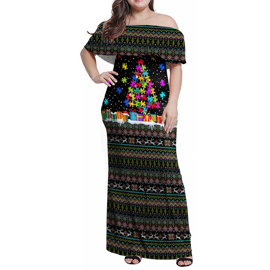 Autism Pine Christmas Family Matching Off Shoulder Maxi Dress and Hawaiian Shirt Xmas Holiday Patterns - Wonder Print Shop