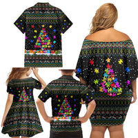 Autism Pine Christmas Family Matching Off Shoulder Short Dress and Hawaiian Shirt Xmas Holiday Patterns - Wonder Print Shop