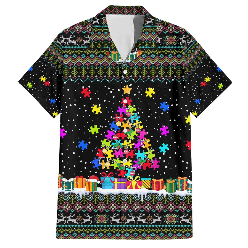 Autism Pine Christmas Family Matching Off Shoulder Short Dress and Hawaiian Shirt Xmas Holiday Patterns - Wonder Print Shop