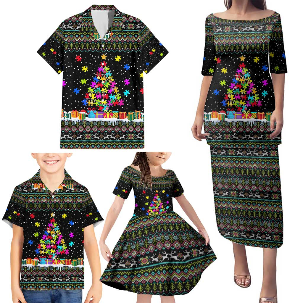 Autism Pine Christmas Family Matching Puletasi and Hawaiian Shirt Xmas Holiday Patterns - Wonder Print Shop
