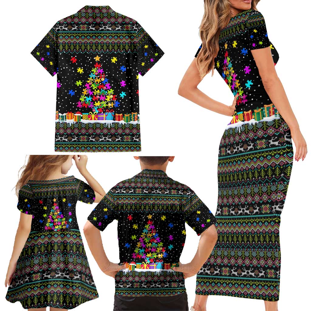 Autism Pine Christmas Family Matching Short Sleeve Bodycon Dress and Hawaiian Shirt Xmas Holiday Patterns - Wonder Print Shop