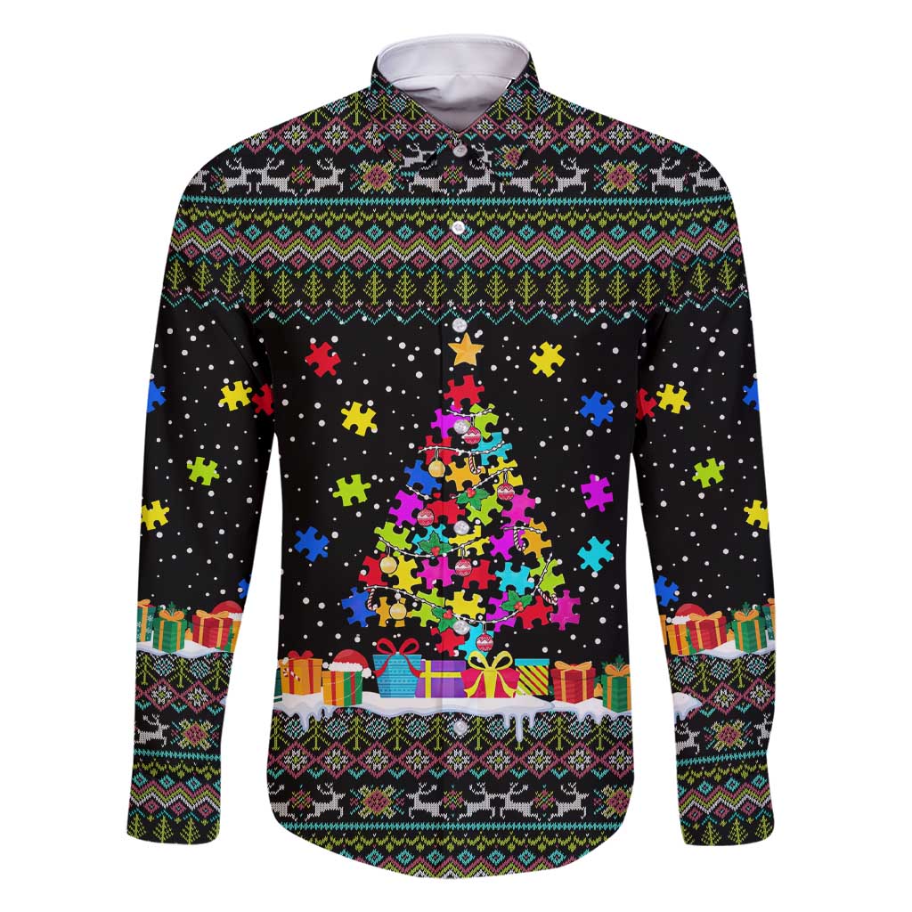 Autism Pine Christmas Family Matching Short Sleeve Bodycon Dress and Hawaiian Shirt Xmas Holiday Patterns - Wonder Print Shop