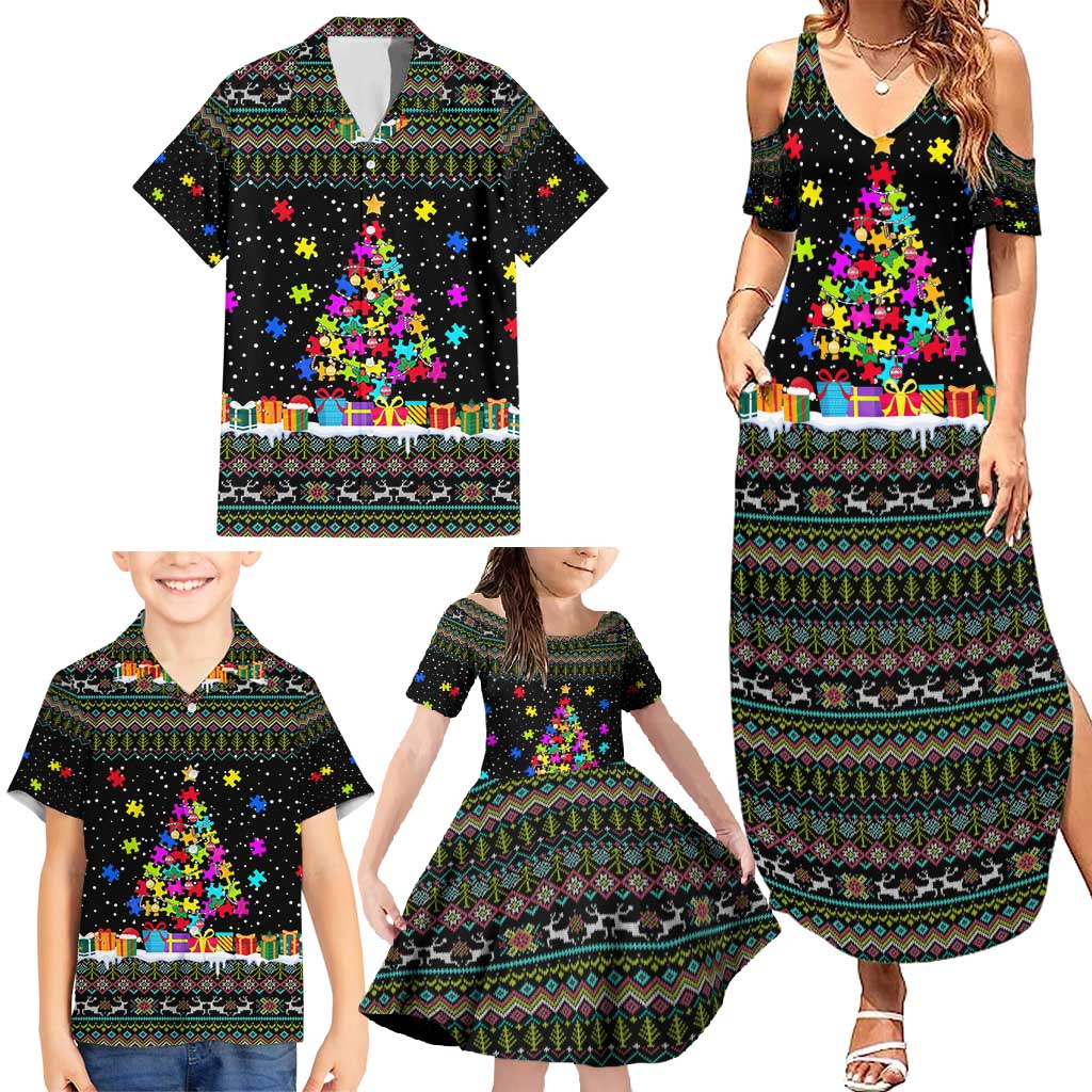 Autism Pine Christmas Family Matching Summer Maxi Dress and Hawaiian Shirt Xmas Holiday Patterns - Wonder Print Shop