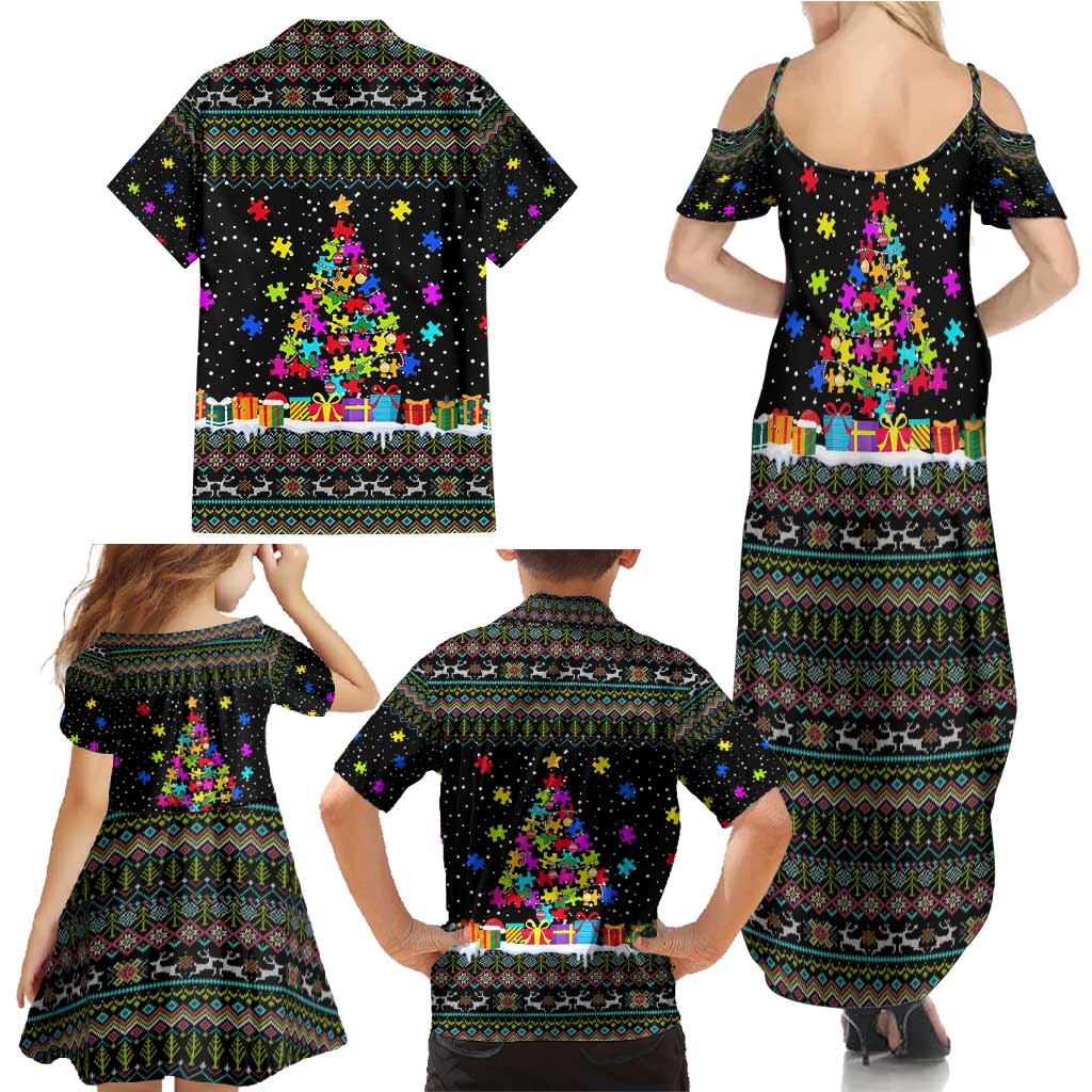 Autism Pine Christmas Family Matching Summer Maxi Dress and Hawaiian Shirt Xmas Holiday Patterns - Wonder Print Shop