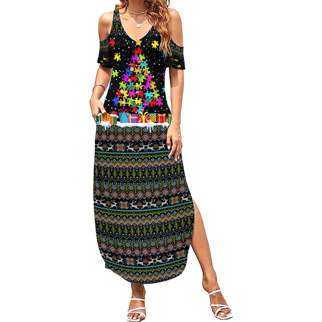 Autism Pine Christmas Family Matching Summer Maxi Dress and Hawaiian Shirt Xmas Holiday Patterns - Wonder Print Shop