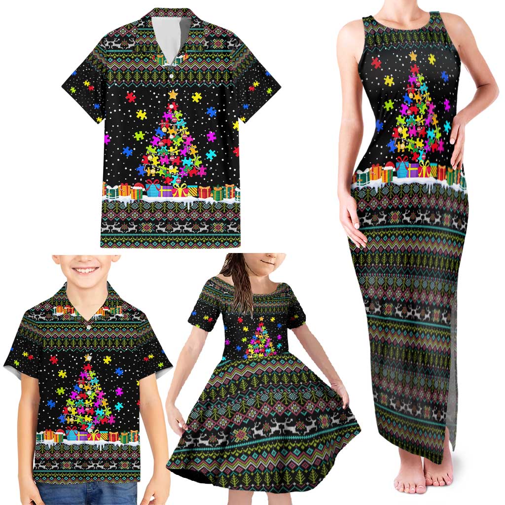 Autism Pine Christmas Family Matching Tank Maxi Dress and Hawaiian Shirt Xmas Holiday Patterns - Wonder Print Shop