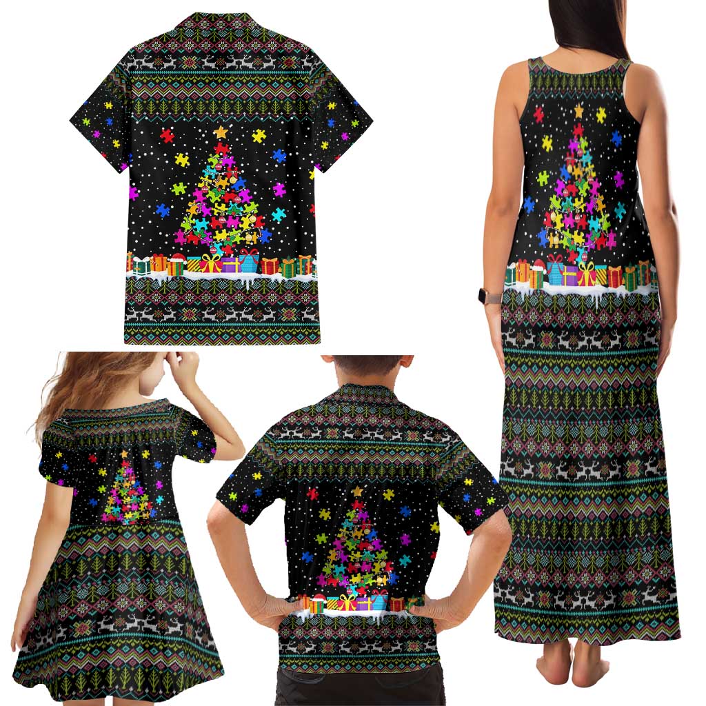 Autism Pine Christmas Family Matching Tank Maxi Dress and Hawaiian Shirt Xmas Holiday Patterns - Wonder Print Shop