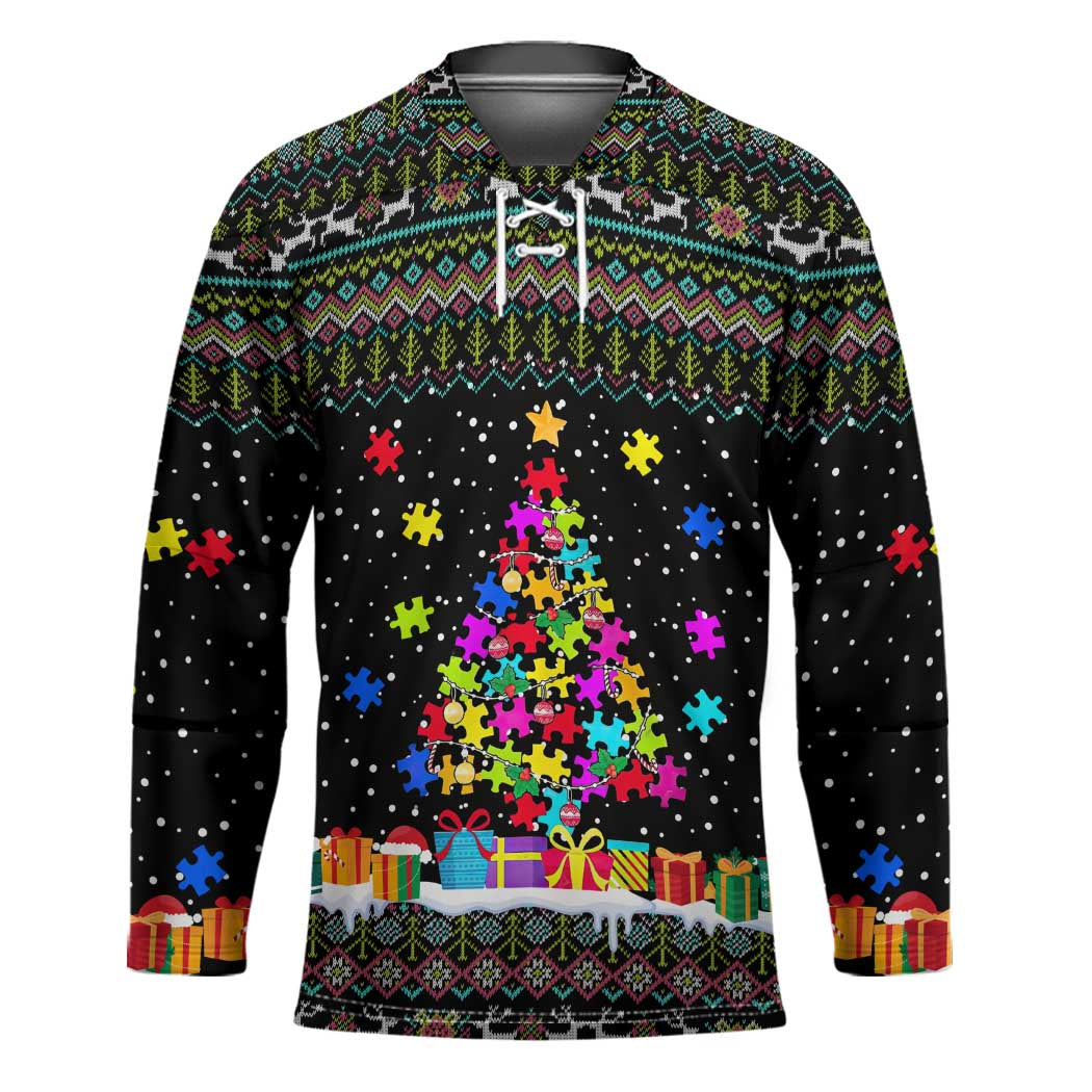 Autism Pine Christmas Hockey Jersey Xmas Holiday Patterns - Wonder Print Shop