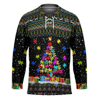 Autism Pine Christmas Hockey Jersey Xmas Holiday Patterns - Wonder Print Shop