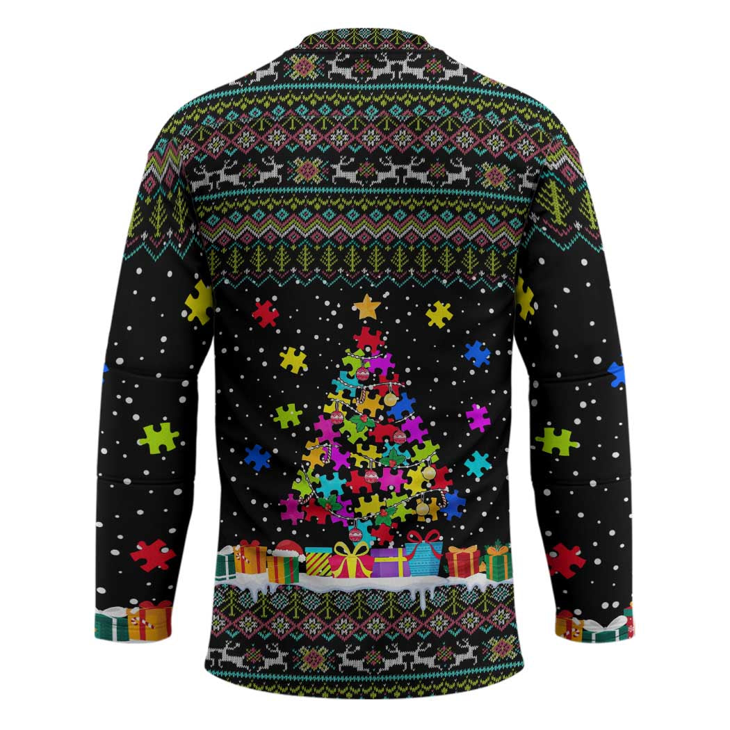 Autism Pine Christmas Hockey Jersey Xmas Holiday Patterns - Wonder Print Shop