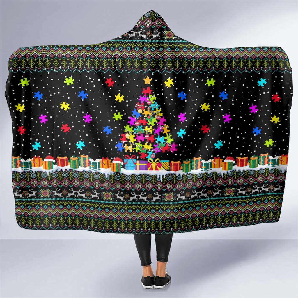 Autism Pine Christmas Hooded Blanket Xmas Holiday Patterns - Wonder Print Shop