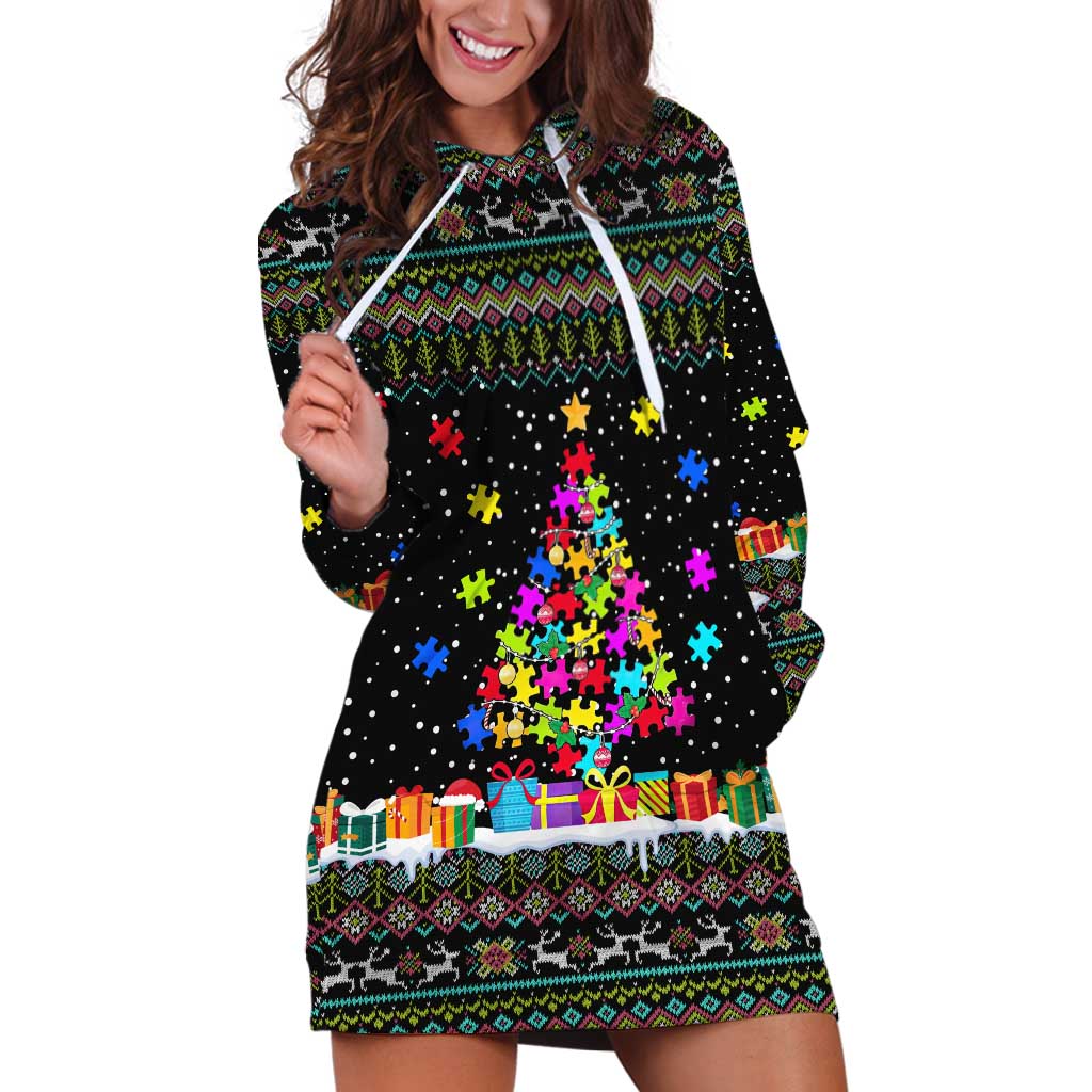 Autism Pine Christmas Hoodie Dress Xmas Holiday Patterns - Wonder Print Shop