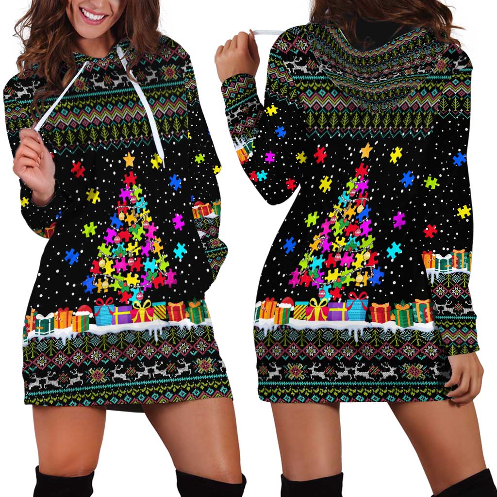 Autism Pine Christmas Hoodie Dress Xmas Holiday Patterns - Wonder Print Shop